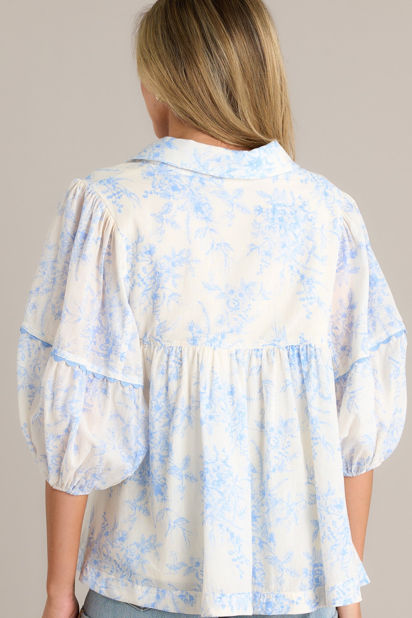 Forever Yours 100% Cotton Blue Toile Collared Top
