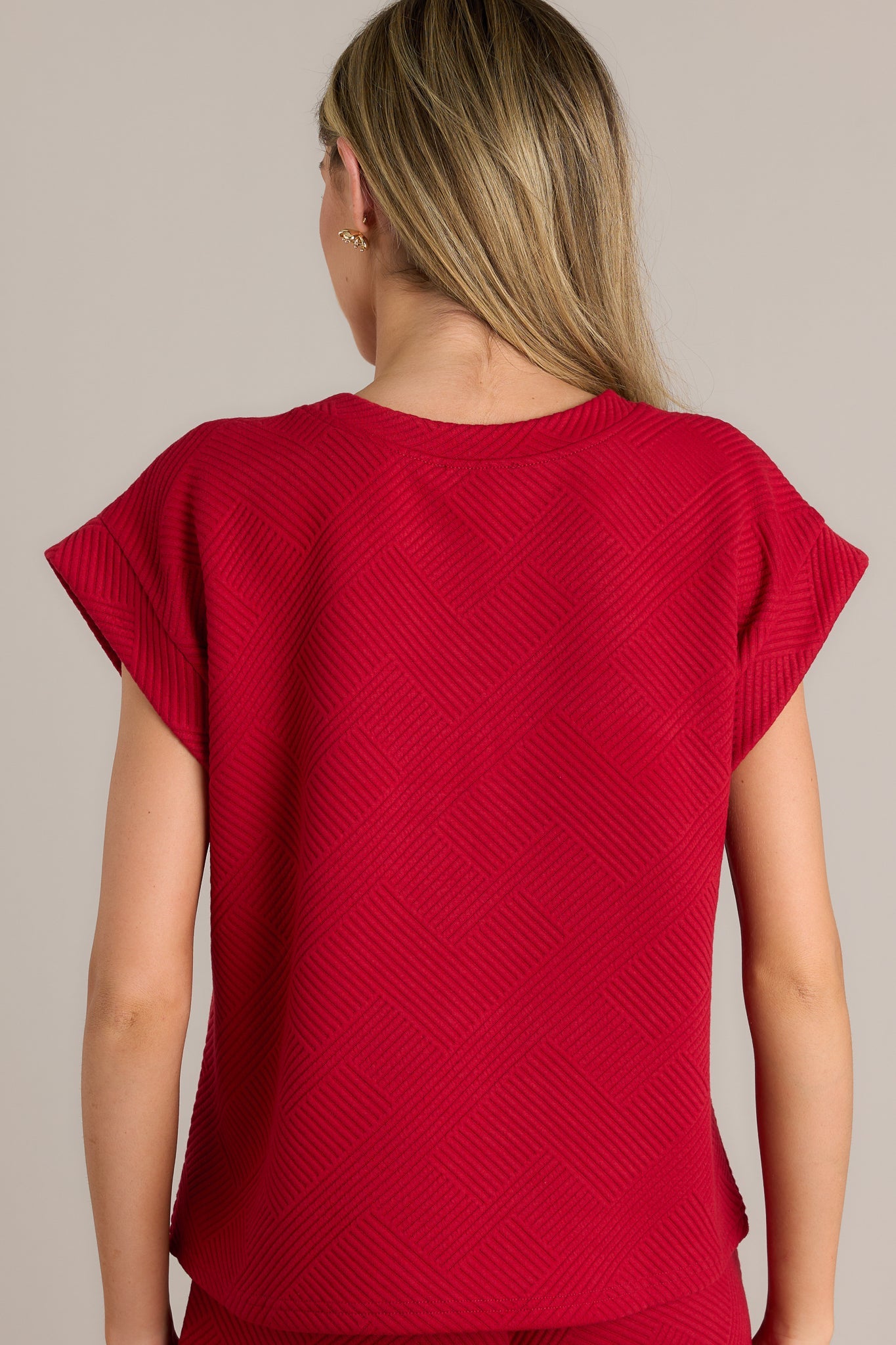 Keep It Creative Scarlet Red Textured Short Sleeve Top