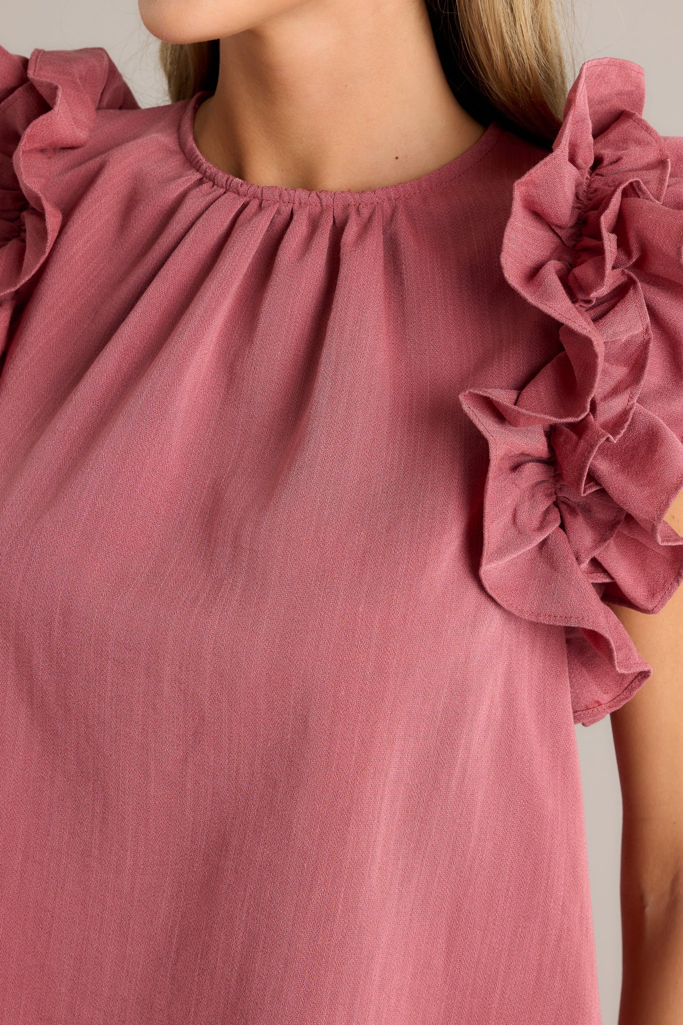 Dawn Of My Heart Porcelain Rose Ruffled Top