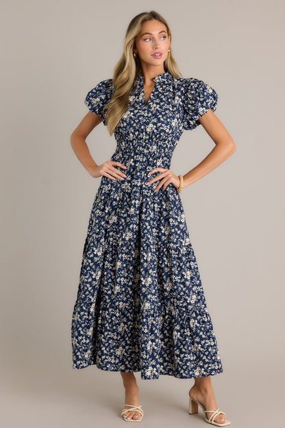 Gardenia Gala 100% Cotton Navy Floral Maxi Dress