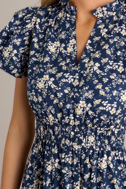 Gardenia Gala 100% Cotton Navy Floral Maxi Dress
