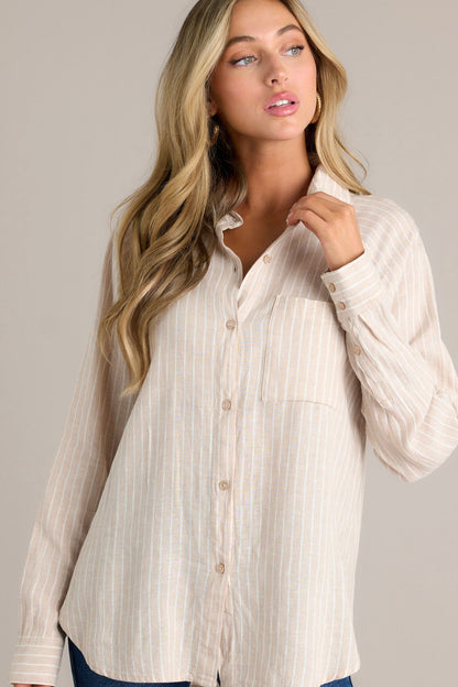 Z Supply The Perfect Linen Putty Stripe Top