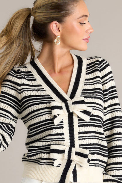 Fond Reflections Black & Ivory Stripe Long Sleeve Sweater Top