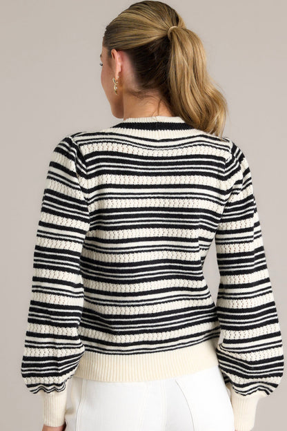Fond Reflections Black & Ivory Stripe Long Sleeve Sweater Top