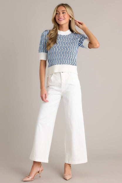 In Too Deep Blue Wavy Stripe Sweater Top