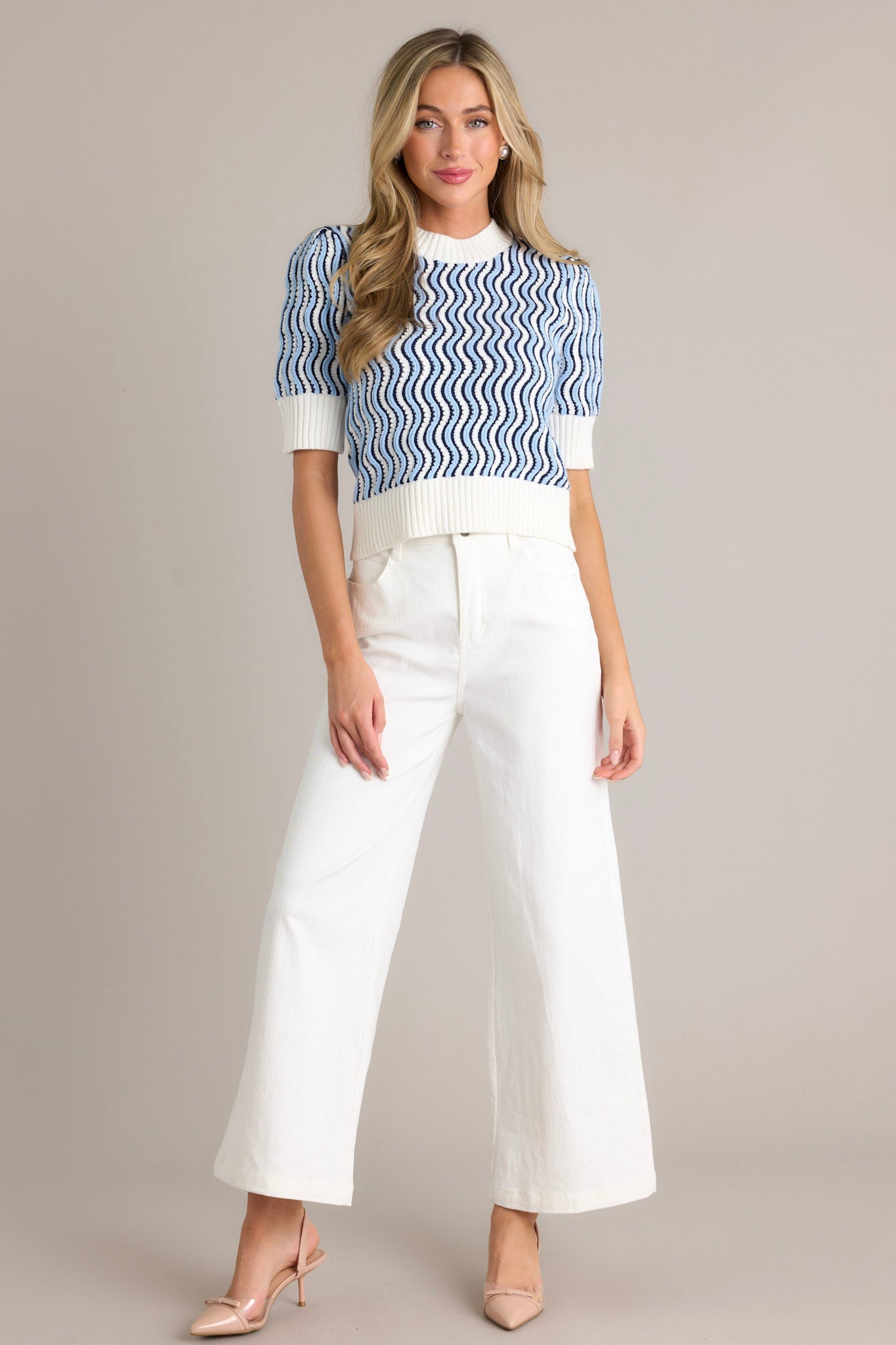 In Too Deep Blue Wavy Stripe Sweater Top