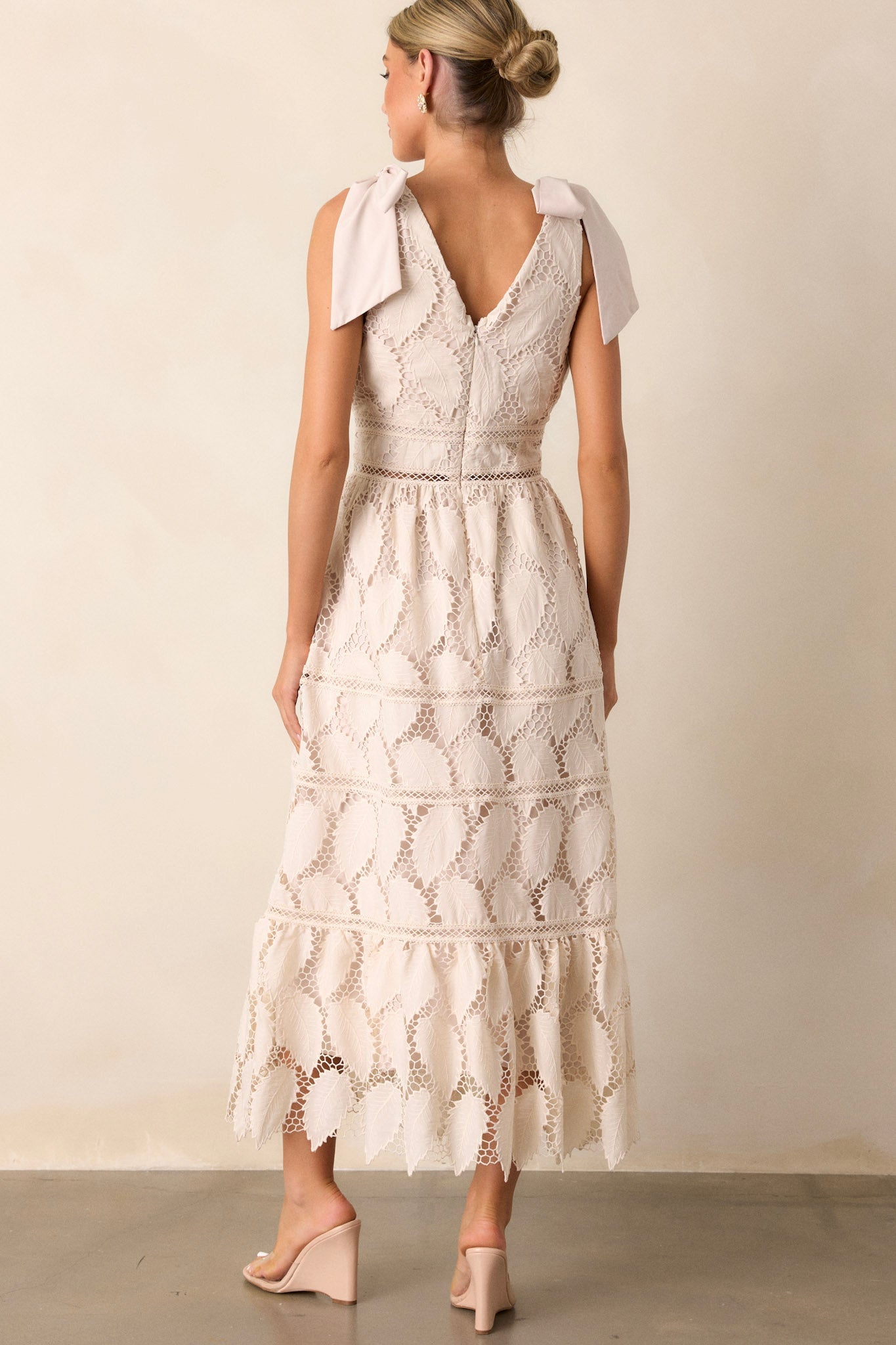 Cinnamon Girl Light Beige Lace Maxi Dress