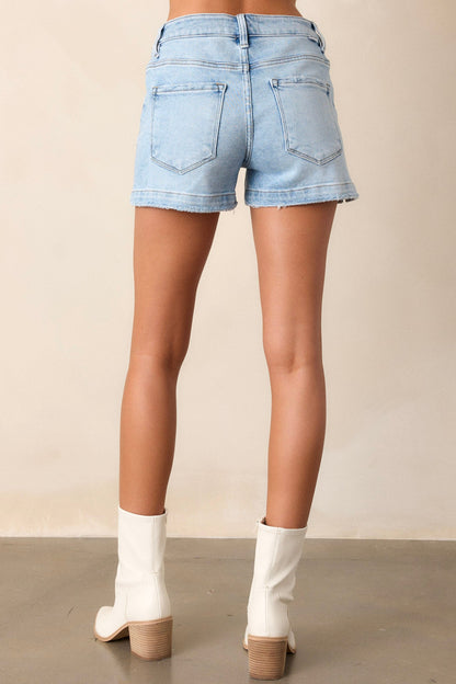 Adventure Awaits Light Wash Denim Shorts