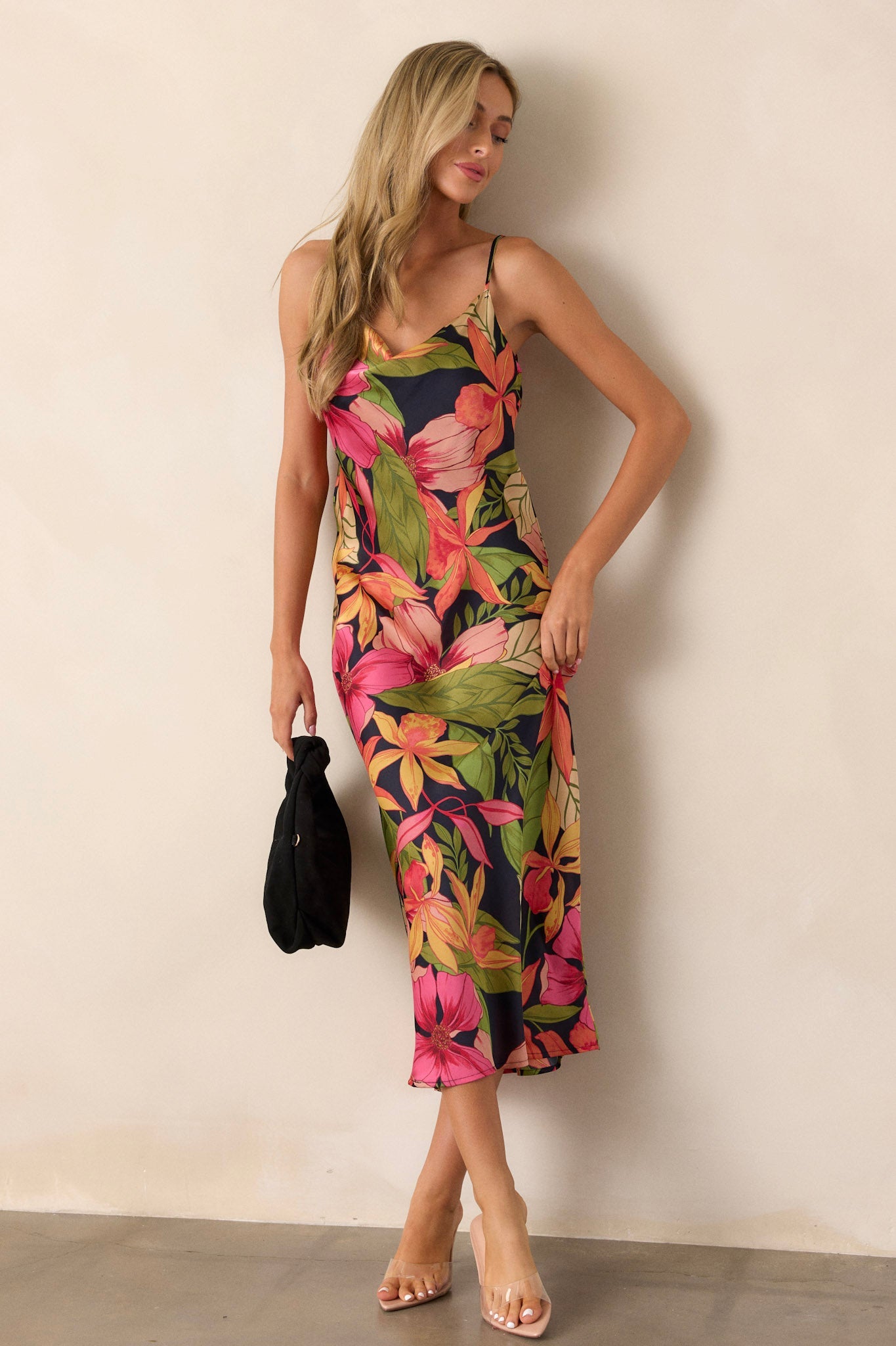 Just A Moment Black Floral Midi Dress