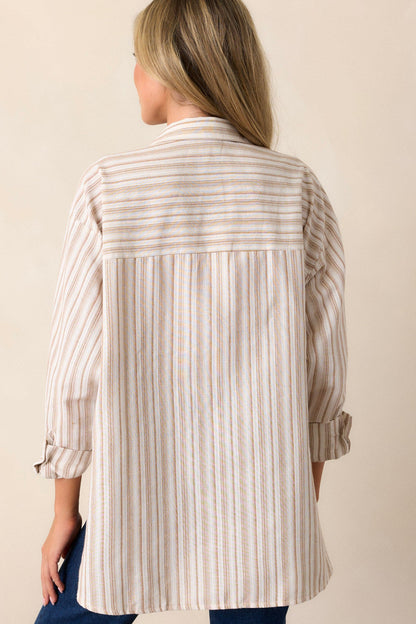 Boho Harmony Ivory Button Front Stripe Top