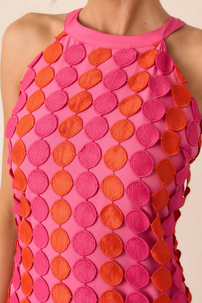 Dream Avenue Hot Pink Fringe Halter Top Midi Dress