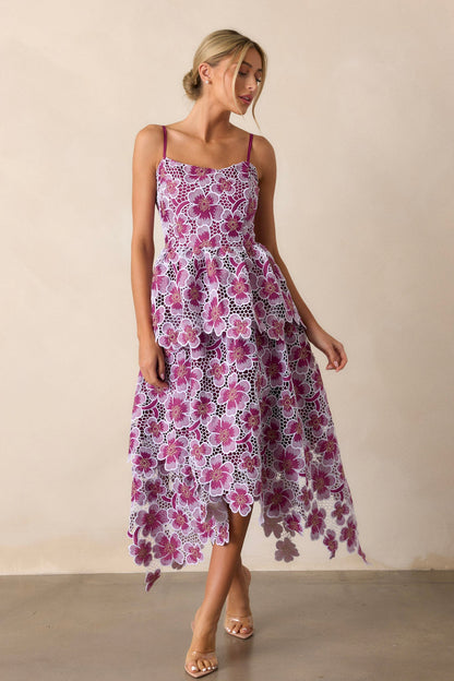 Glimpse Of Grace Light Plum Floral Embroidered Midi Dress