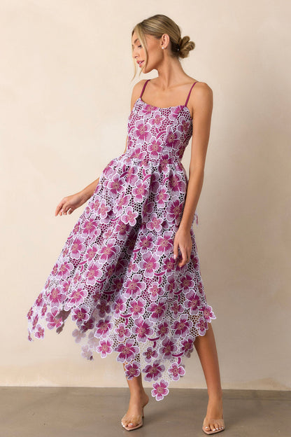 Glimpse Of Grace Light Plum Floral Embroidered Midi Dress