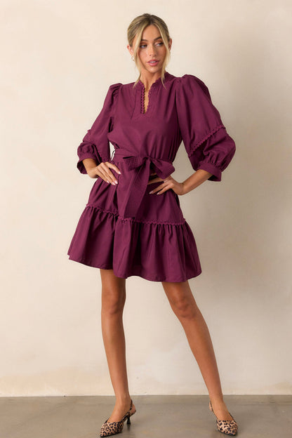 Fire and Rain Plum Bishop Sleeve Mini Dress