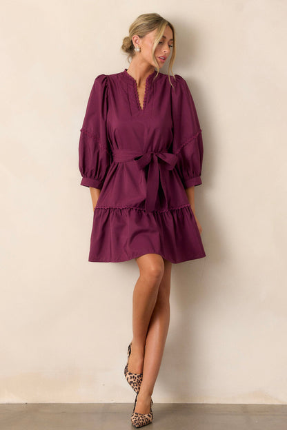 Fire and Rain Plum Bishop Sleeve Mini Dress
