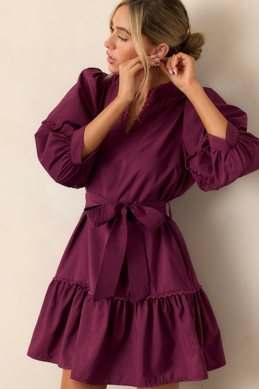 Fire and Rain Plum Bishop Sleeve Mini Dress