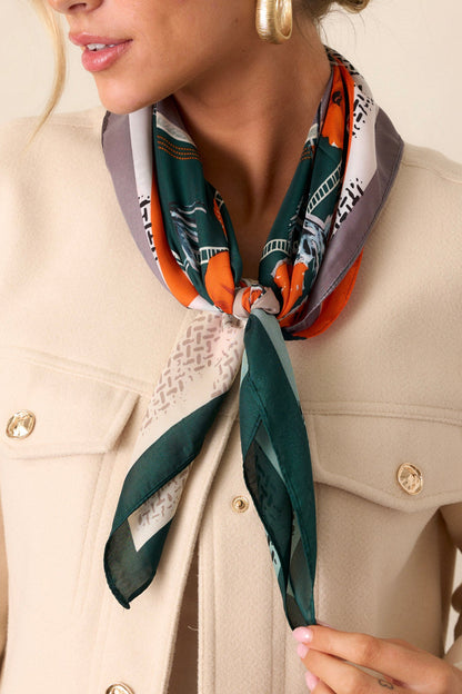 In The Distance Hunter Green Multi Print Scarf