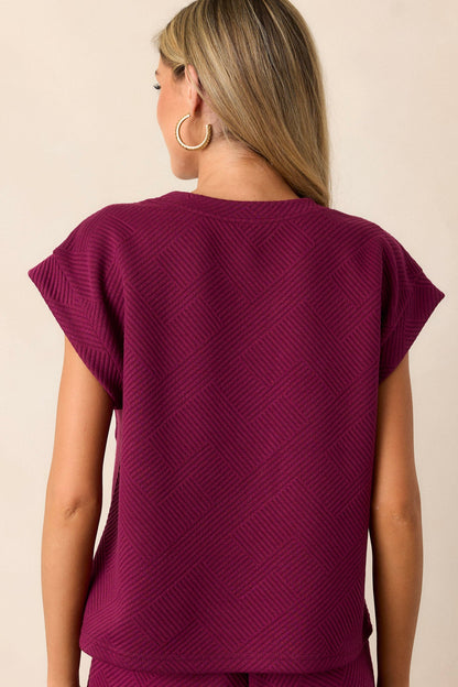 Keep It Creative Dark Sangria Textured Short Sleeve Top