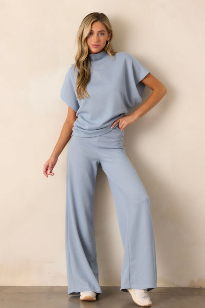 Carolina Plains Ash Blue Knit Mock Neck Top