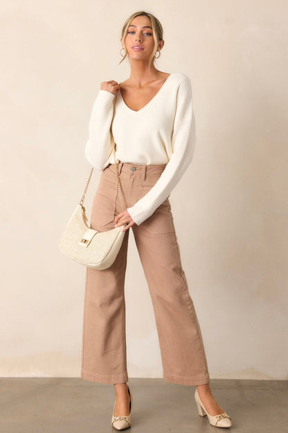 Around The City Tan Wide Leg Jeans