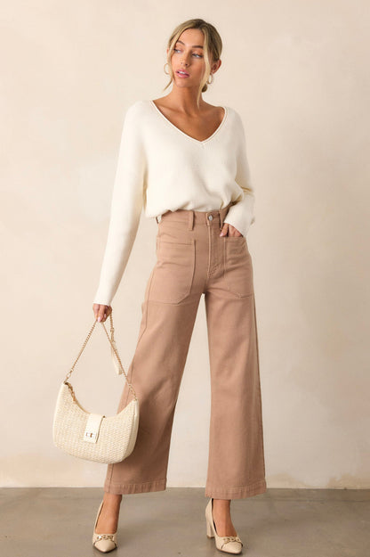 Around The City Tan Wide Leg Jeans