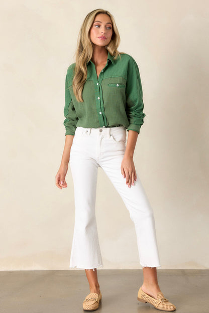 Carolina Chic Cotton Green Button Front Top