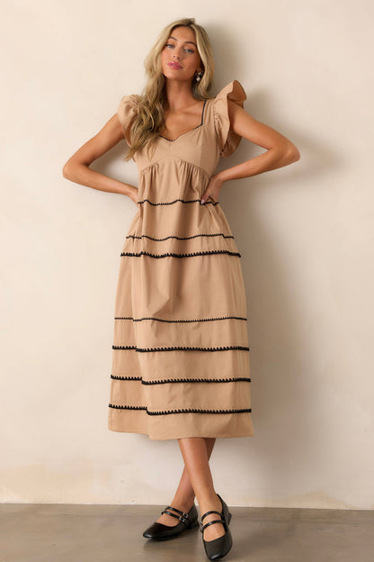 Can't Live Without Tan Stripe Tiered Midi Dress