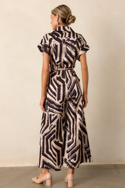 Dream Catching Black Geo Print Short Sleeve Jumpsuit