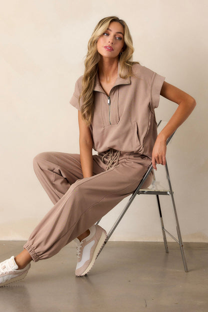 In The Know Cotton Light Mocha Half-Zip Pullover