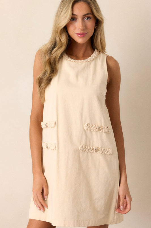 Chic Charm Cotton Ecru Beige Mini Dress