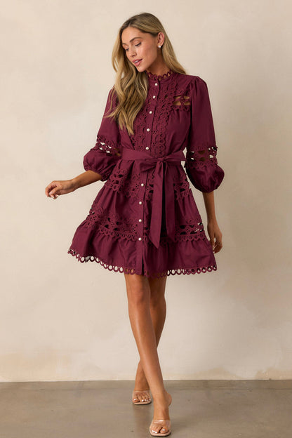 Far From Over 100% Cotton Plum Eyelet Mini Dress