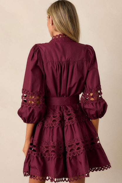 Far From Over 100% Cotton Plum Eyelet Mini Dress