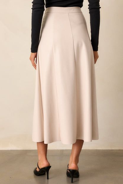 Harvested Hues Ecru Beige Faux Leather Midi Skirt