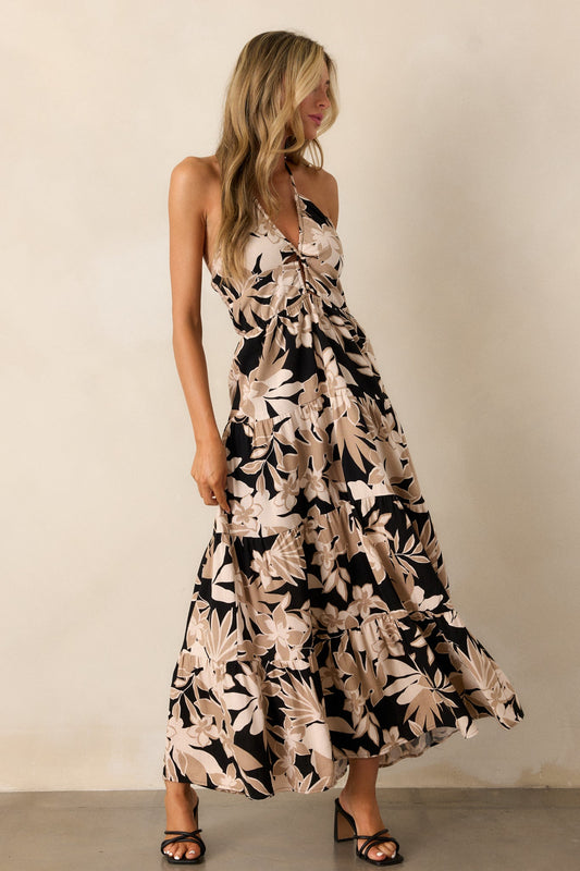 With Every Breath Taupe Floral Halter Maxi Dress