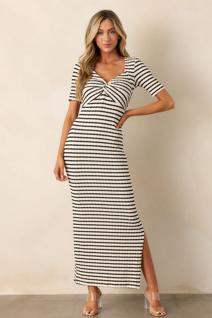 City Lights Black Stripe Bodycon Maxi Dress