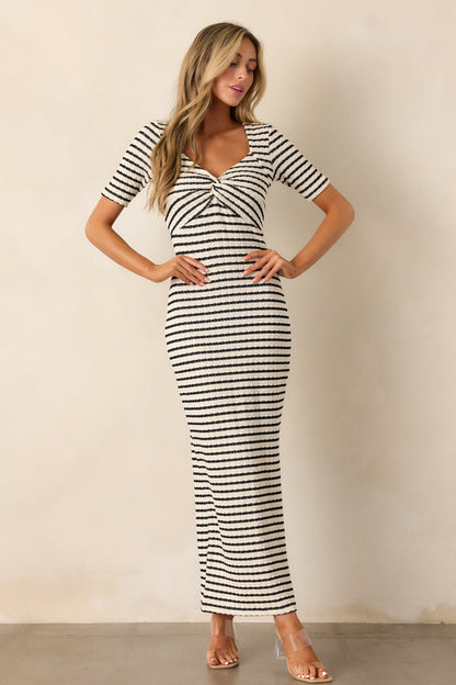City Lights Black Stripe Bodycon Maxi Dress