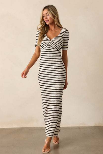 City Lights Black Stripe Bodycon Maxi Dress