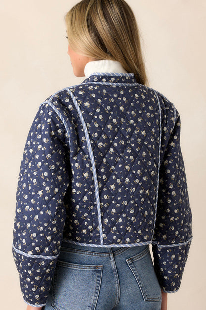 Anywhere But Here Cotton Navy Floral Quilted Jacket