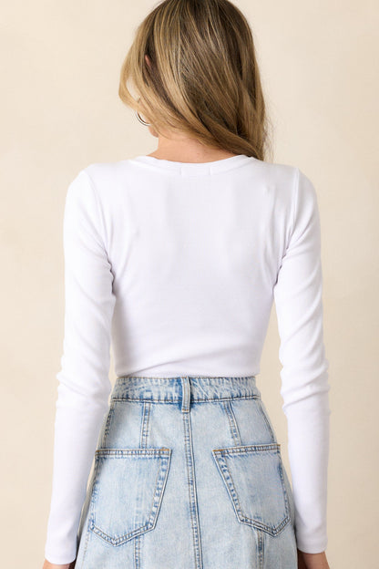 Z Supply Samara Rib Henley White Long Sleeve Bodysuit
