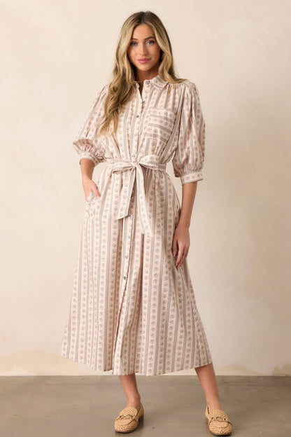 Got Me Wondering 100% Cotton Ivory Floral Midi Dress