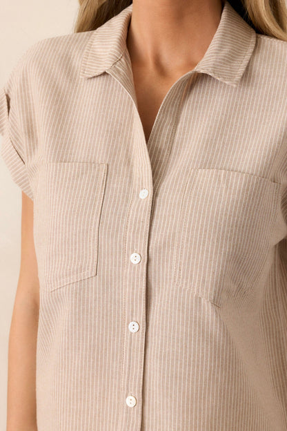 Know The One Taupe Striped Button Front Top