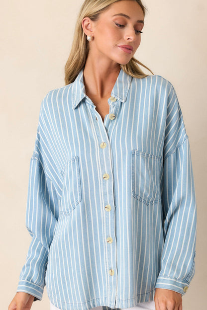 Always Lovely Blue Striped Chambray Top