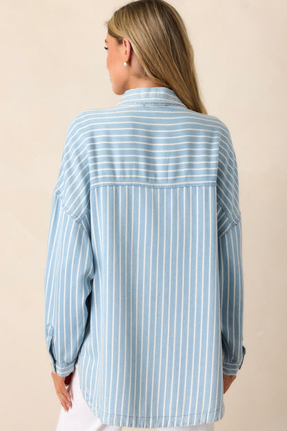 Always Lovely Blue Striped Chambray Top