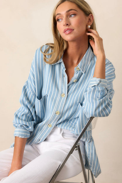 Always Lovely Blue Striped Chambray Top
