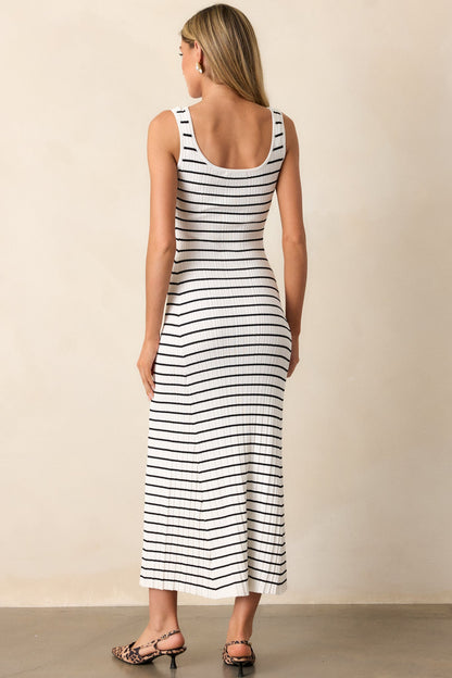 Classic Rhythm White Stripe Ribbed Maxi Dress