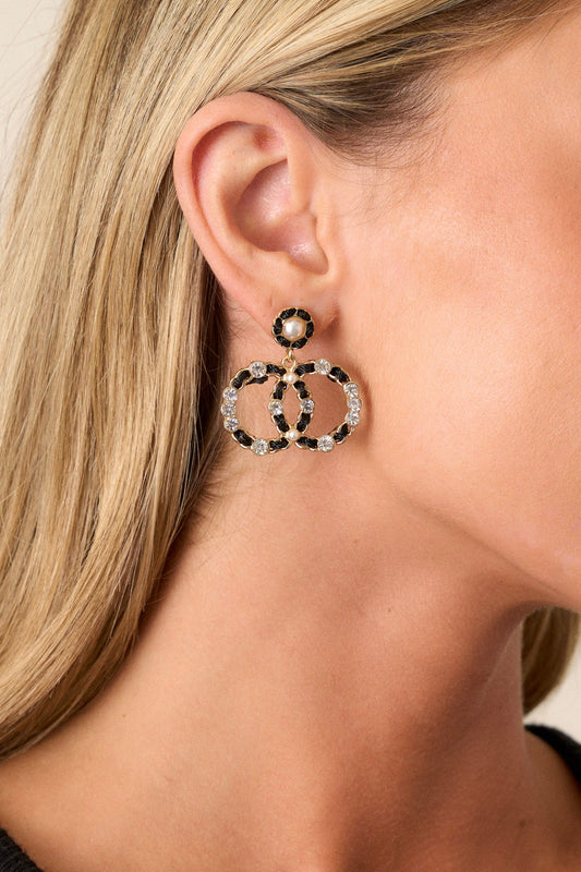 Gossamer Sky Black & Gold Double Circle Drop Earrings