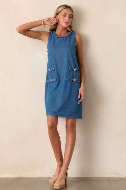 Chic Charm Cotton Medium Wash Chambray Mini Dress