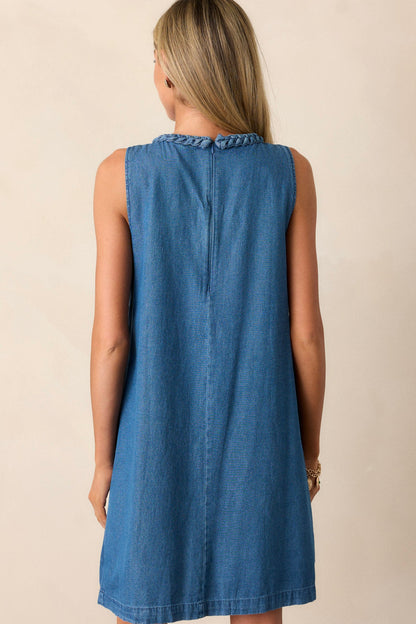 Chic Charm Cotton Medium Wash Chambray Mini Dress