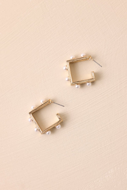 Fading Light Lament Gold & Pearl Square Hoop Earrings