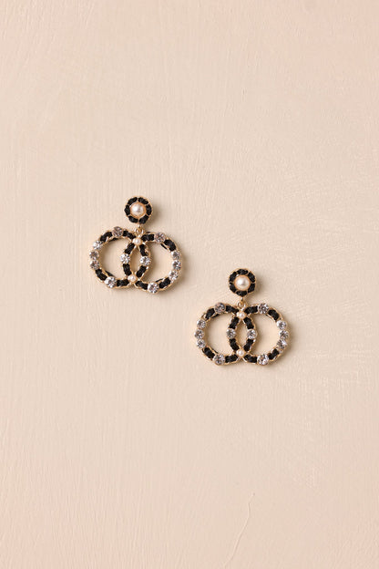 Gossamer Sky Black & Gold Double Circle Drop Earrings